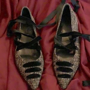 Caytamer tweed pointy flats with velvet ribbon to wrap. Size 40 made in Spain